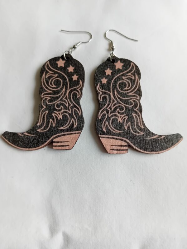 Cowboy boot earrings painted wood