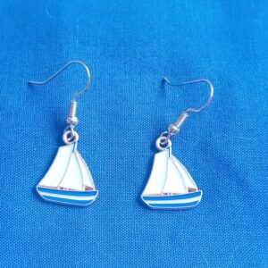 Seaside summer blue and white sail boat yacht earrings