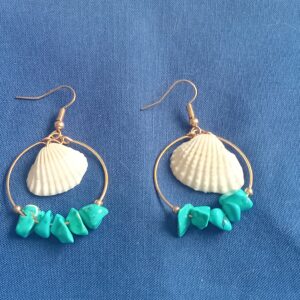 Gold coloured hoops with white shell & turquoise stones