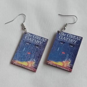 Great Gatsby Hanging Painted Wooden Book Earrings | Vintage Art Deco Jewellery