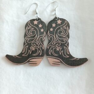 Cowboy Boot Painted Wood Earrings – Rustic Western Fashion Jewellery