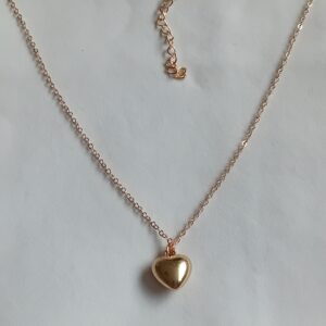 Solid Gold Coloured Heart & Chain Necklace | Elegant Romantic Jewellery