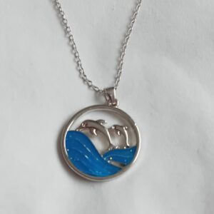 Silver Coloured Chain with Blue & Silver Dolphin Pendant | Cute Ocean‑Inspired Necklace