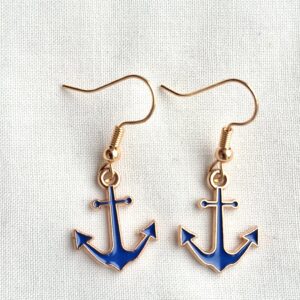 Seaside Blue & White Anchor Earrings | Nautical Summer Jewellery
