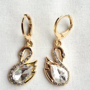 Crystal swan hoop earrings