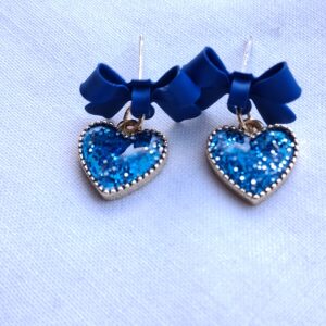 Stylish beautiful blue heart earrings with blue bow