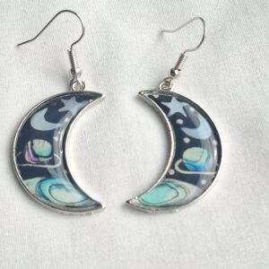 Black Crescent Moon Earrings with Mother‑of‑Pearl Inset