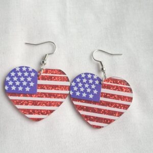 Fun USA Stars & Stripes Flag Heart Earrings | Patriotic American Jewellery