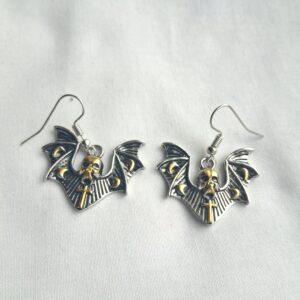 Gothic Outstretched Bat Wing Earrings with Skull Design – Dark Alternative Statement Jewellery