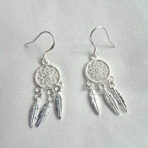 Delicate Silver‑Coloured Dreamcatcher Earrings | Boho Charm Jewellery