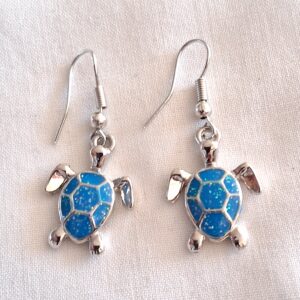 Delightful Silver Hanging Turtle Earrings with Turquoise Stone | Cute Ocean‑Inspired Jewellery