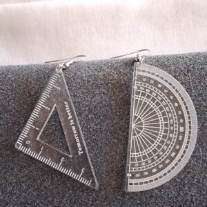 Wacky protractor and set square geometry shapes earrings