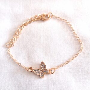 Gold Coloured Bracelet with Diamante Butterfly | Elegant Sparkling Jewellery