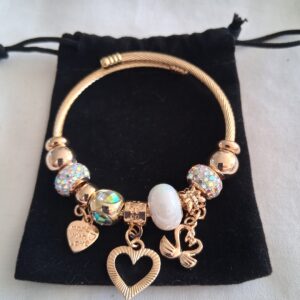 Stylish Gold Coloured Heart & Swan Charm Bracelet | Elegant Decorative Jewellery