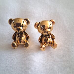 Dark Gold Coloured Teddy Bear Earrings | Cute Metallic Statement Jewellery