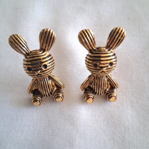 Dark Gold & Striped Rabbit Earrings | Cute Animal‑Themed Jewellery
