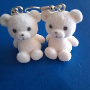 Soft White Fluffy Teddy Bear Earrings | Cute Plush-Inspired Jewellery