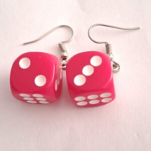 Winning bright pink dice design earrings