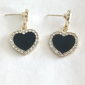 Gorgeous Gothic Black Heart Earrings with Diamante Surround