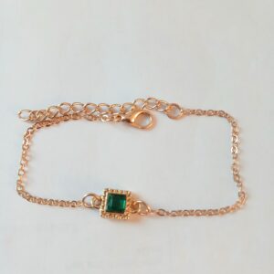 Elegant Gold coloured Bracelet with Emerald‑Coloured Square Charm | Stylish Modern Jewellery