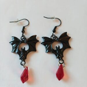 Gothic Bat Wing Earrings with Striking Red Jewel