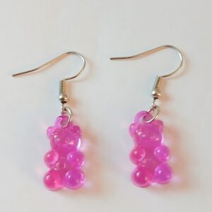 Bright Pink Gummy Bear Earrings | Cute Fun Novelty Jewellery