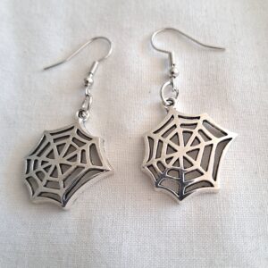 Silver-Coloured Halloween Style  Silver Web Drop Earrings | Unique Gothic Accessory
