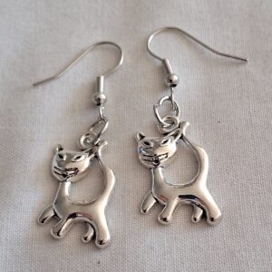 Gothic Silver Coloured Cat Earrings | Dark Alternative Feline Jewellery