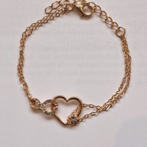 Delightful Gold Coloured Bracelet with Heart & Diamante Decoration | Elegant Sparkling Jewellery