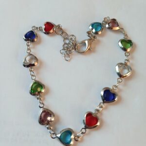 Silver coloured bracelet with various coloured heart decoration
