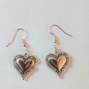 Gothic silver coloured heart earrings