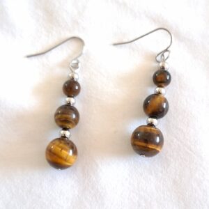 Beautiful Tiger’s Eye Stone Three‑Ball Hanging Earrings | Natural Golden-Brown Gemstone Drops