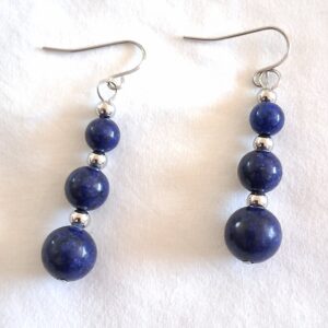Beautiful Lapis Lazuli Three Balls Hanging Earrings | Elegant Blue Gemstone Drops