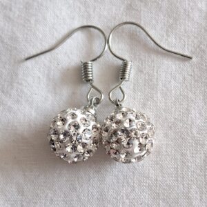 Small silver diamante glitterball style hanging earrings
