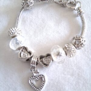 Silver Charm Bracelet with Heart Pendant & Diamanté Beads | Elegant Women’s Jewellery