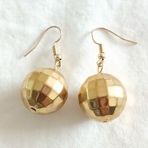 Gold Coloured Glitterball Style Hanging Earrings | Sparkling Statement Accessory