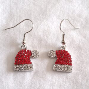 Charming sparkling red and white Santa hat hanging earrings