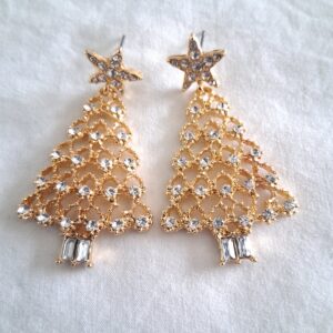 Sparkling Gold coloured Christmas Tree Earrings with Diamante Detail