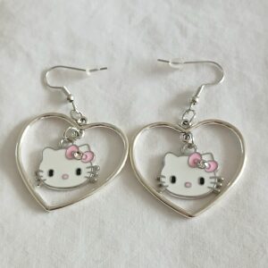 Silver coloured Heart‑Shaped Hello Kitty Earrings – Cute & Fun Design
