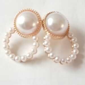 Pearl like earrings consisting large stone with circular ring below of tiny stones