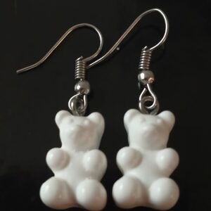 Delightful solid white gummi gummy bear earrings