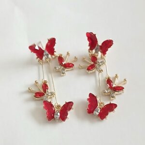 Beautiful Red Crystal Butterfly Earrings – Elegant Hanging Design for Women
