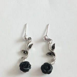 Delicate black rose drop earrings for women