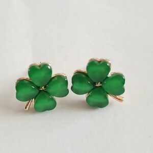 Fun and lovely green four leafed clover shamrock stud earrings