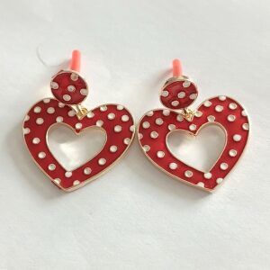 Gorgeous enamel red with white dots heart earrings