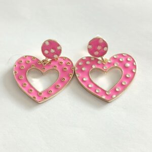 Gorgeous enamel pink with white dots heart earrings