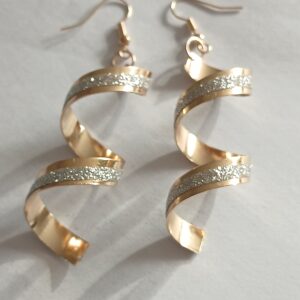 Beautiful gold coloured swirl twisted earrings engrained with diamante decoration