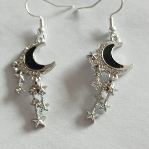 Black Crescent Hanging Decor with Silver Stars – Modern Celestial Accent