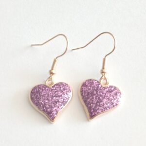 Beautiful sparkly lilac mauve heart hanging earrings