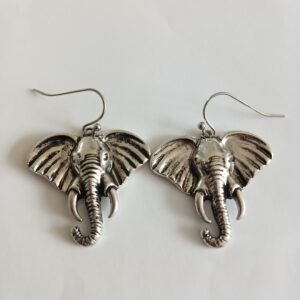 Stylish hanging silver coloured elephant head earrings
